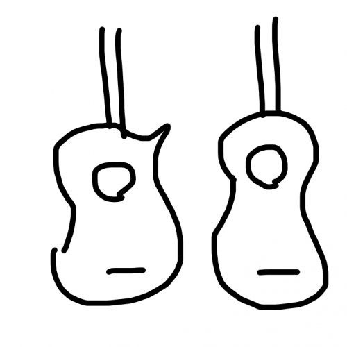 「下の絵の左がエレクトリックギターで、右が」の質問画像