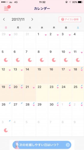 「11月5日~11日まで生理 ハートのマー」の質問画像