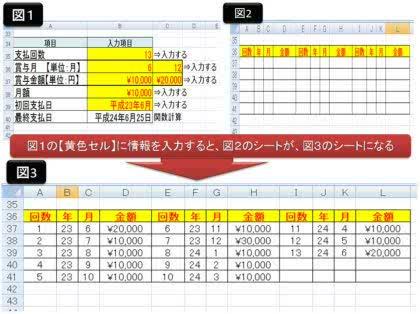 「情報を入力すると、別シートへ反映【説明画」の質問画像