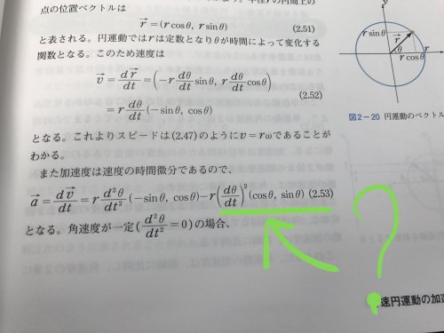 「物理学 等速円運動の加速度について」の質問画像