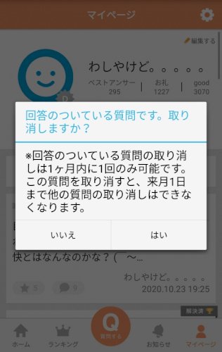 「質問した記事?って言うか質問したやつを消」の回答画像2