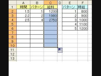 「エクセルで時給が何パターンかある場合の計」の回答画像1