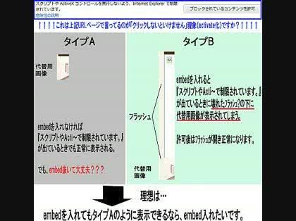 「フラッシュ表示にobject使用。emb」の質問画像