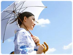 日傘を持つ着物姿の女性