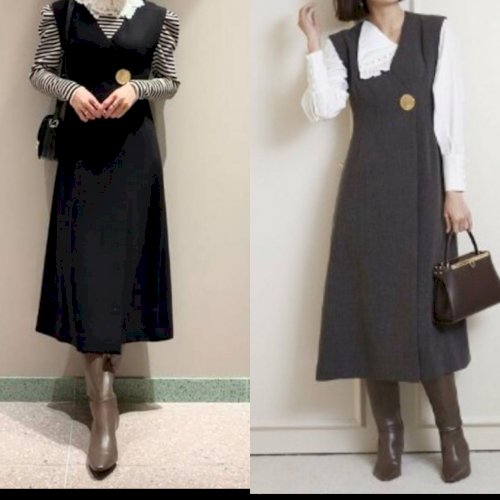 「どちらの色のジャンスカ がオフィスらしく」の質問画像