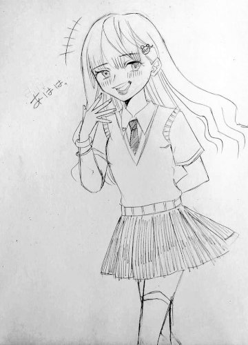 「笑ってる女の子描きました。 不自然なとこ」の質問画像