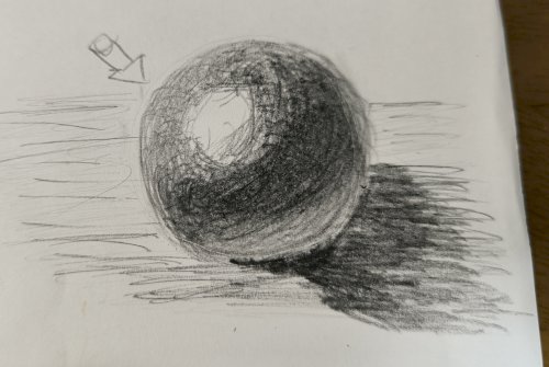 「球体を木炭芯鉛筆でデッサンしてみました。」の質問画像